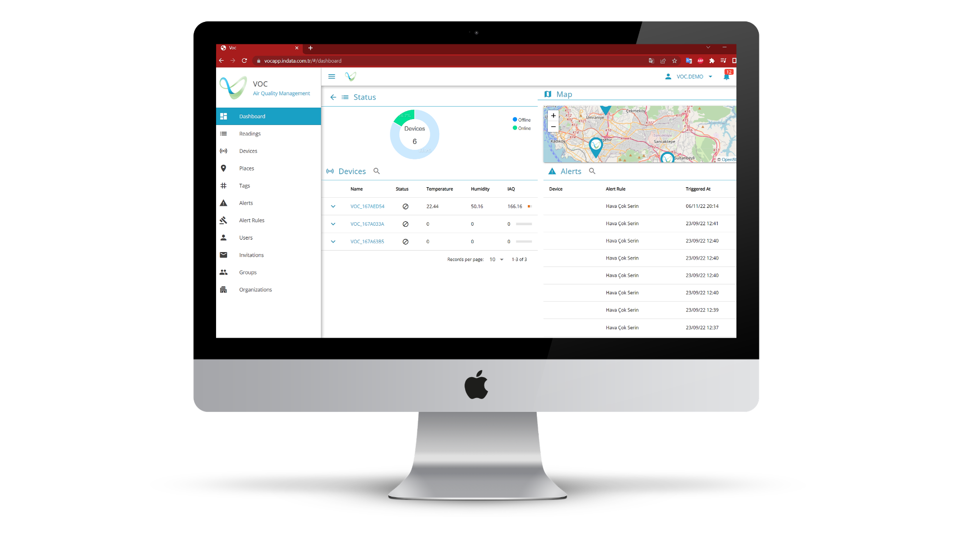 You can view your devices on the basis of location from the Dashboard screen and examine the data sent by the devices.